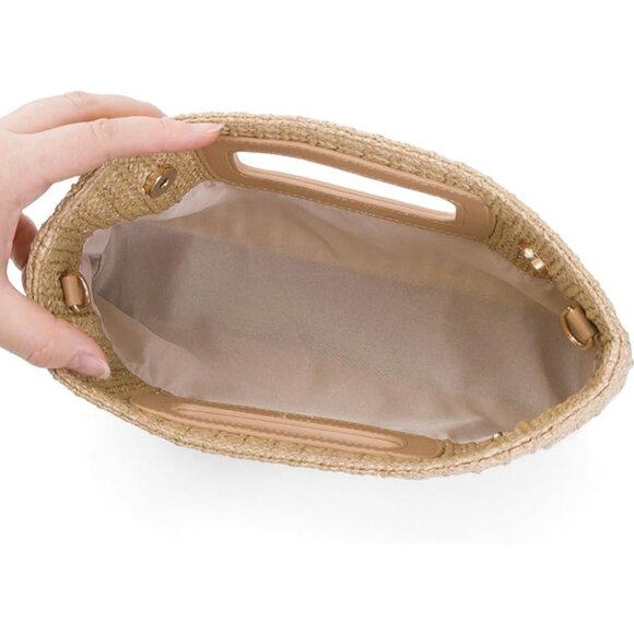 Khaki Straw Clutch Purse for Women Travel Beach Tote Woven Rattan Envelope Bag T - Picture 5 of 6